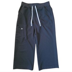 LP FIGS Isabel Wide Leg Scrub Pants Black Grey Drawstring